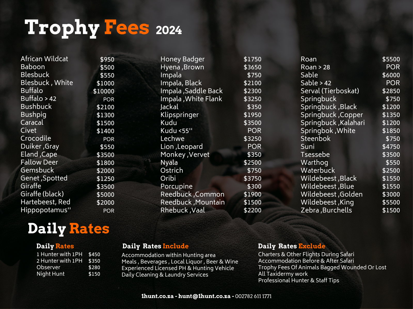 South African Hunting Price List 2024