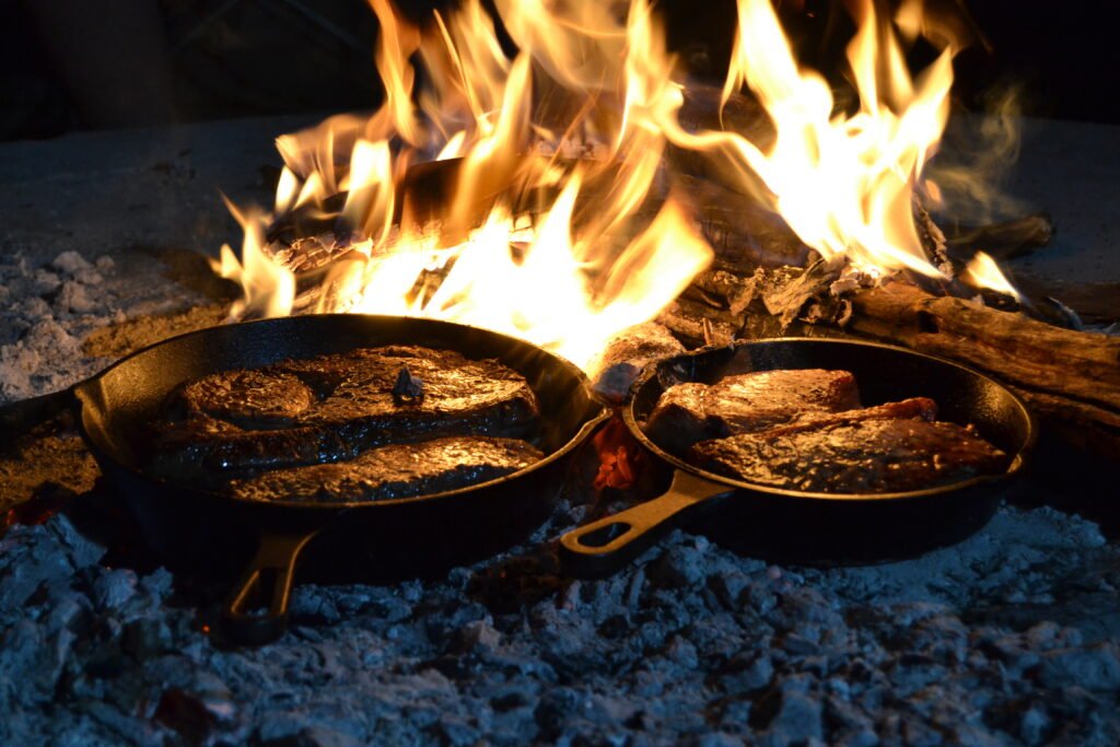 Pan Fried Steak on open Fire